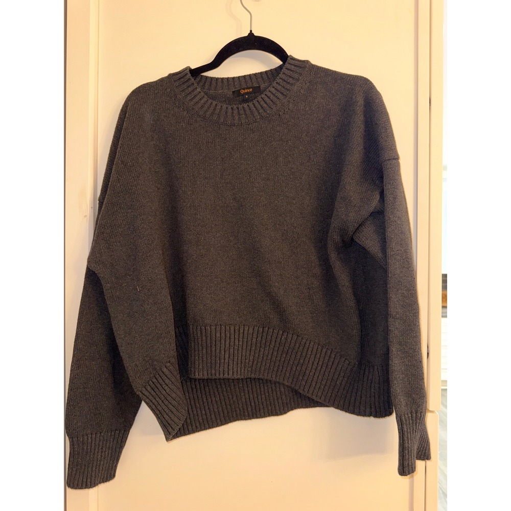 Quince Women Charcoal Gray 100% Organic Cotton Crewneck Relaxed Sweater Small